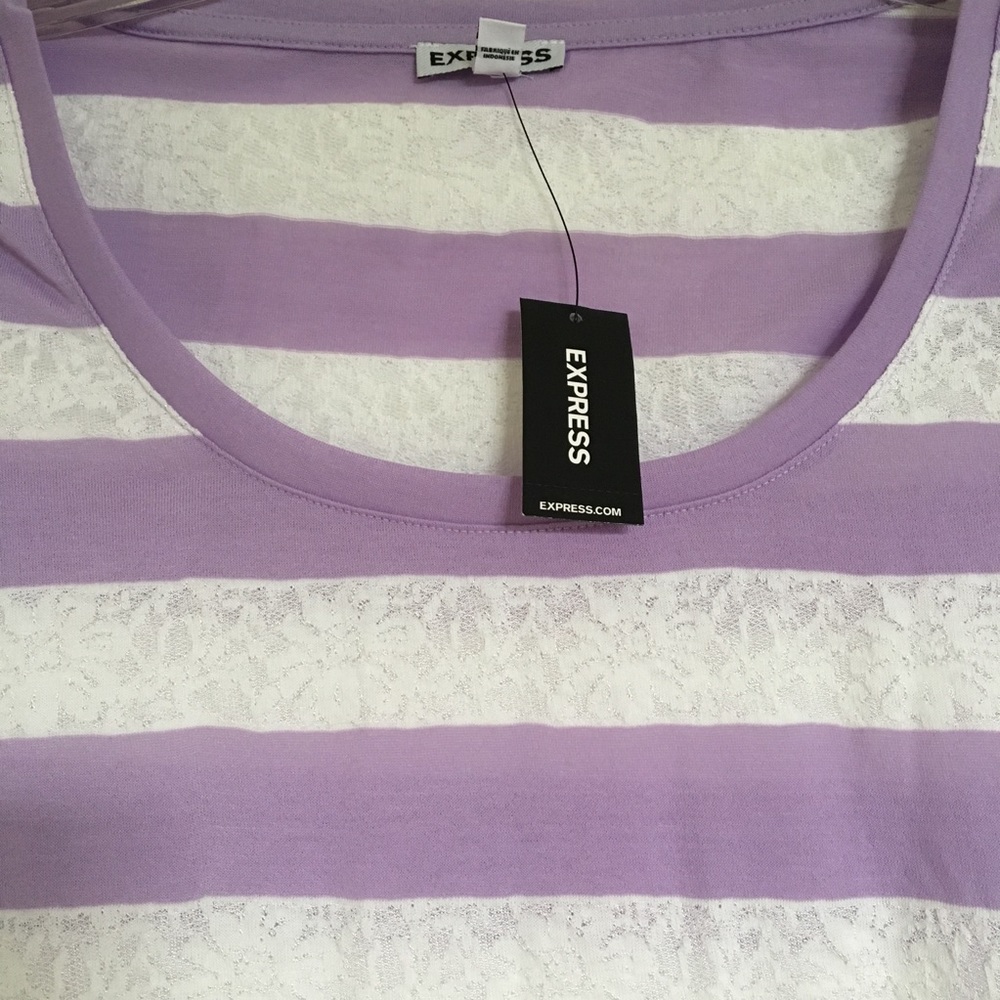 NWT EXPRESS LAVENDAR PURPLE LACE STRIPE TEE SMALL